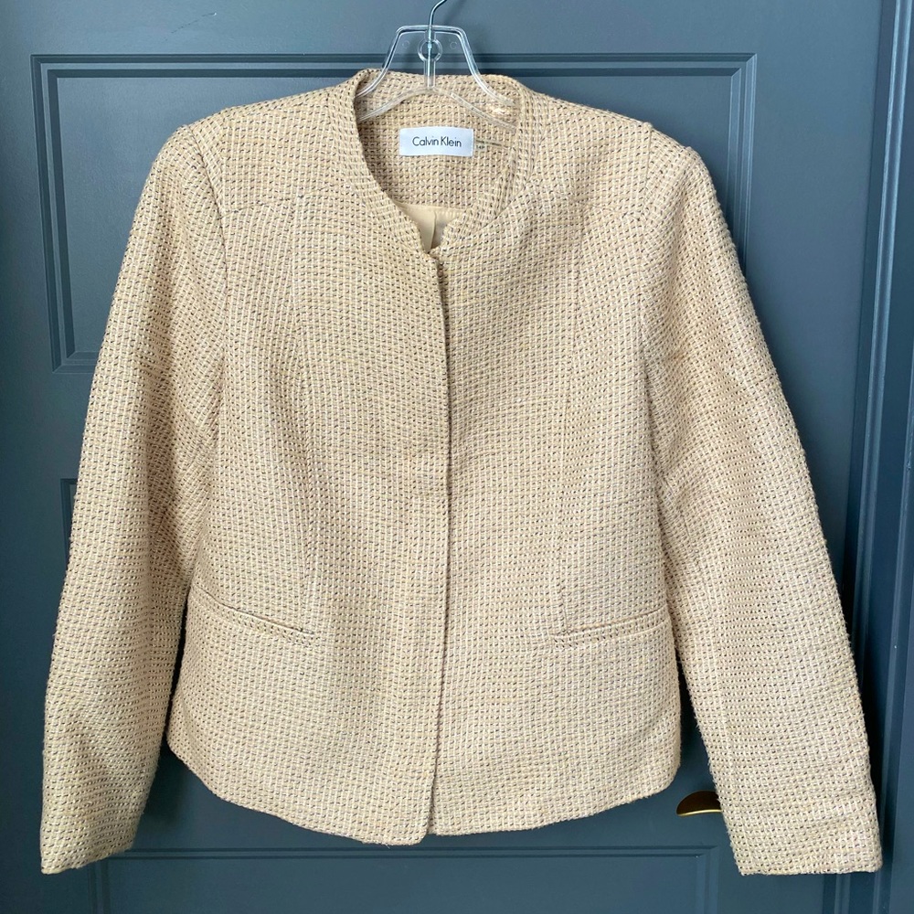 Calvin Klein Cream, Black & White Zipper Blazer | 14P